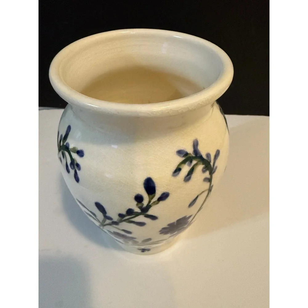 Vintage Purple Floral Hand Painted crackled style glaze‎ Stamp Mark 7.5